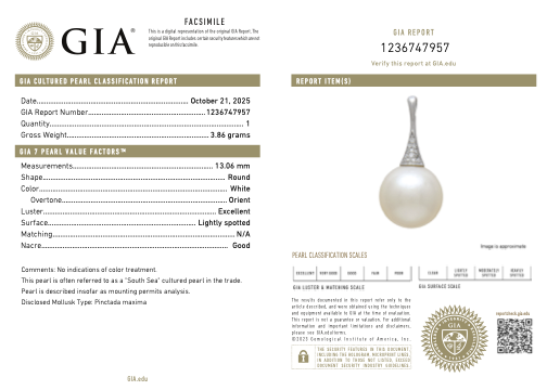 Natural Cultured White South Sea Pearl Pendant with Natural Diamond