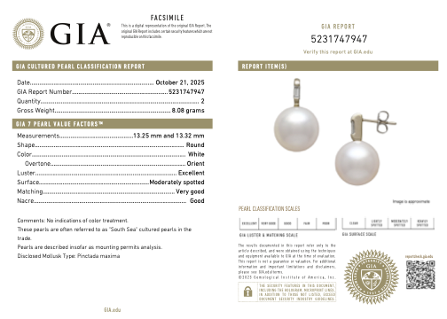 South Sea Pearls Earrings with Natural Diamond Straight Baguettes