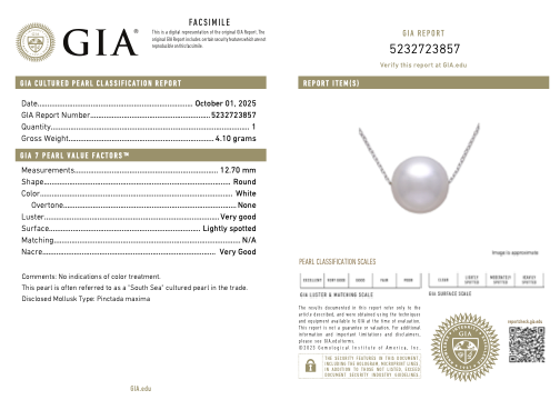 Natural Cultured White South Sea Pearl Necklace | 14K White Gold Adjustable Chain