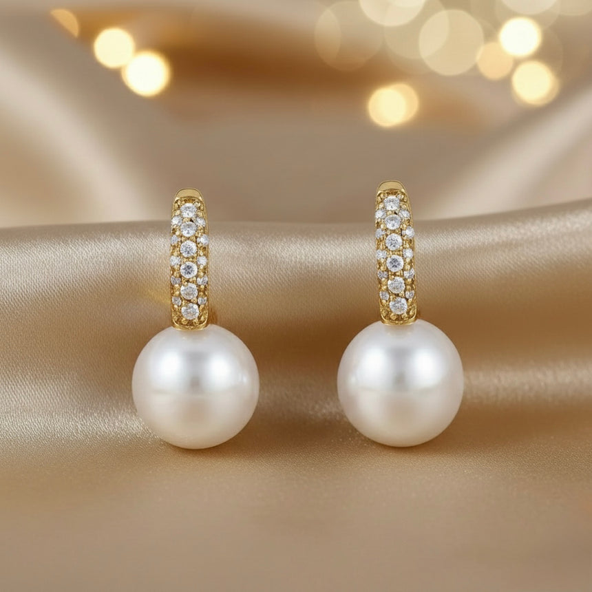Akoya Pearl & Diamond Drop Earrings in 14K Yellow Gold