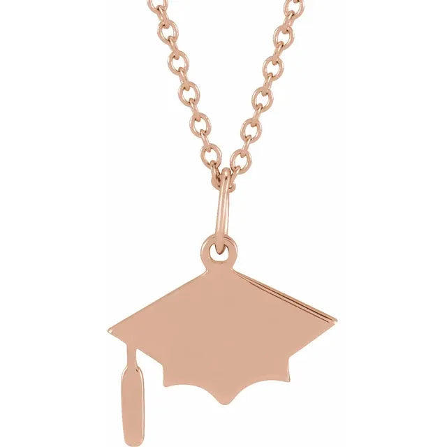 14K Gold Engravable Graduation Cap Necklace