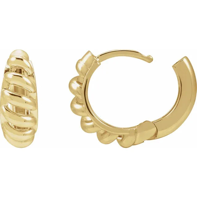 14K Yellow Gold Rope Dome Hoop Earrings