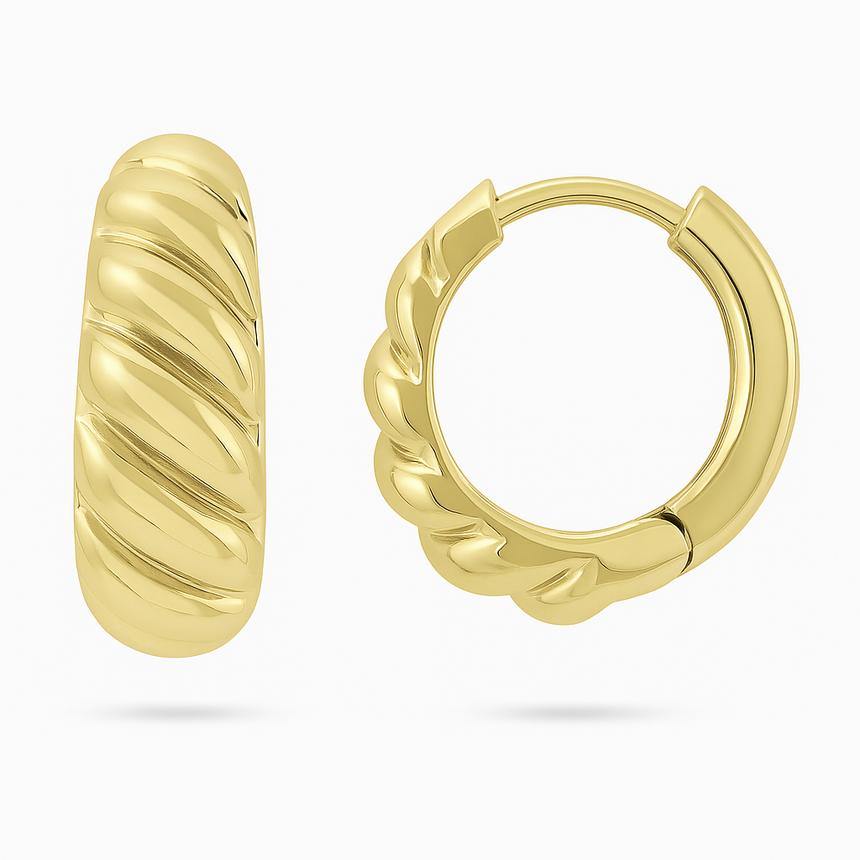 14K Yellow Gold Rope Dome Hoop Earrings