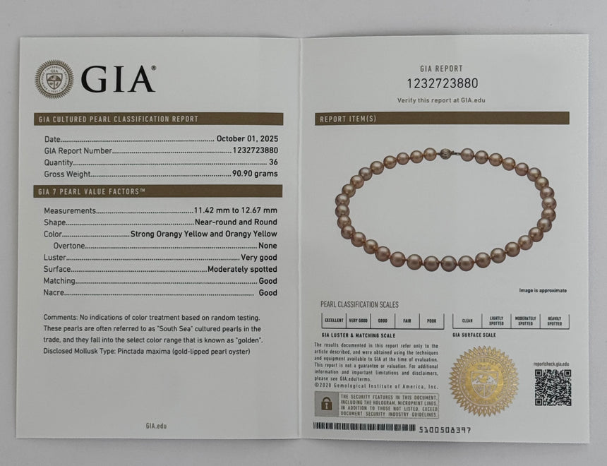 Natural Golden Cultured South Sea Pearl Strand