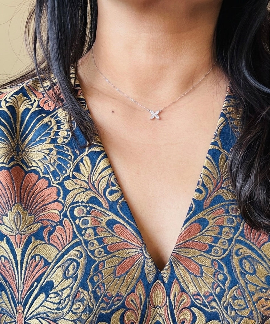 14K White Gold Floral Pendant Necklace | 1/2 CTW Marquise Natural Diamond Cluster
