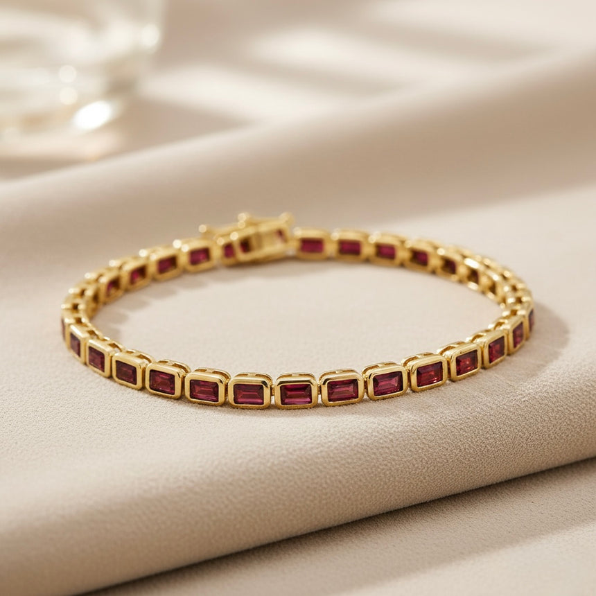 14K Yellow Gold Mozambique Garnet Line Bracelet