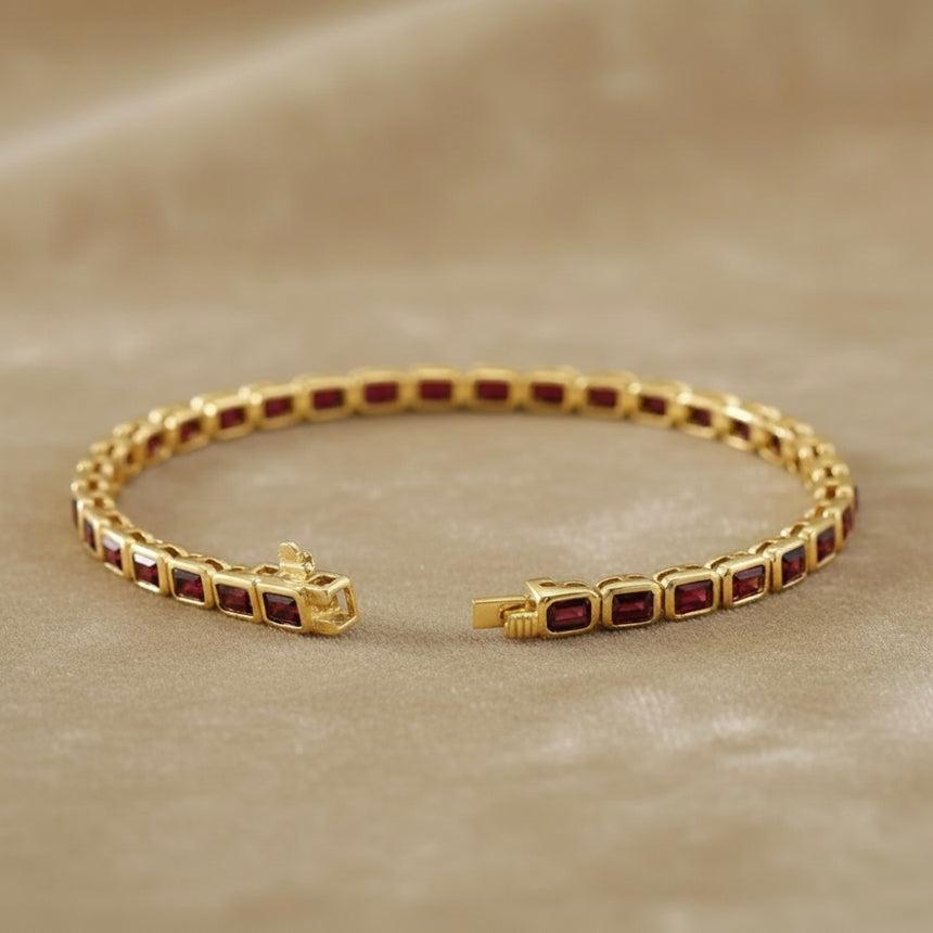 14K Yellow Gold Mozambique Garnet Line Bracelet
