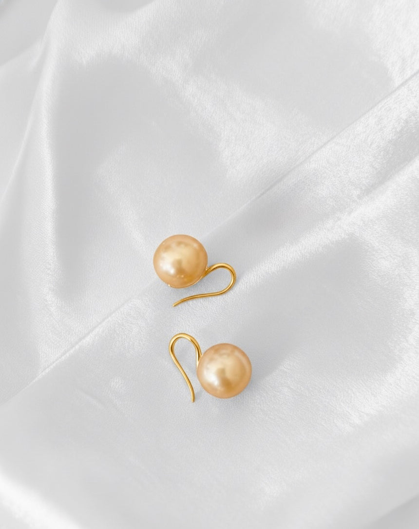 Golden South Sea Pearl Earrings in 14K Gold