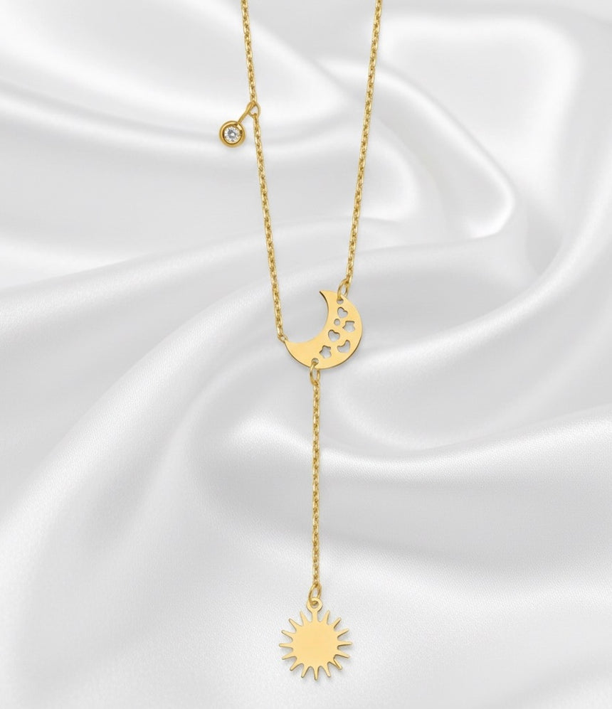 14K Gold Sun and Moon Y-Drop Necklace
