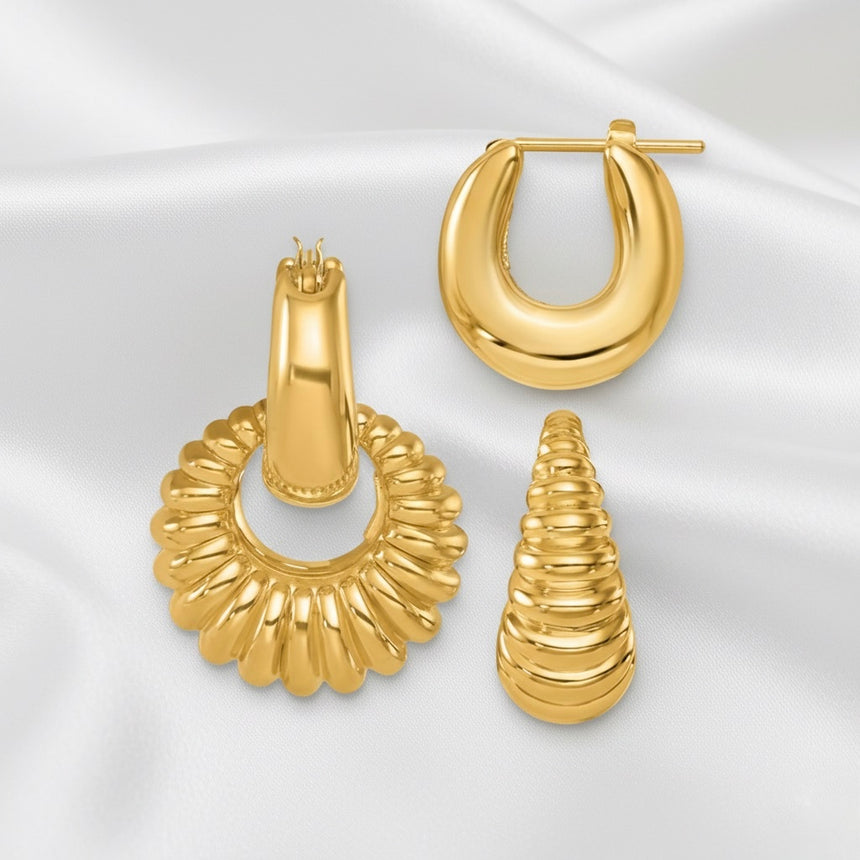 14K Yellow Gold Movable Double Hoops Earrings