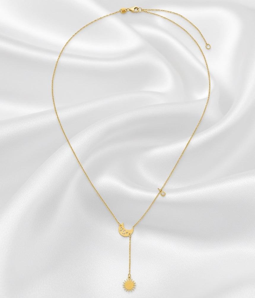 14K Gold Sun and Moon Y-Drop Necklace
