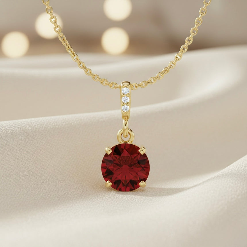 14K Yellow Gold Natural Mozambique Garnet & Diamond Pendant