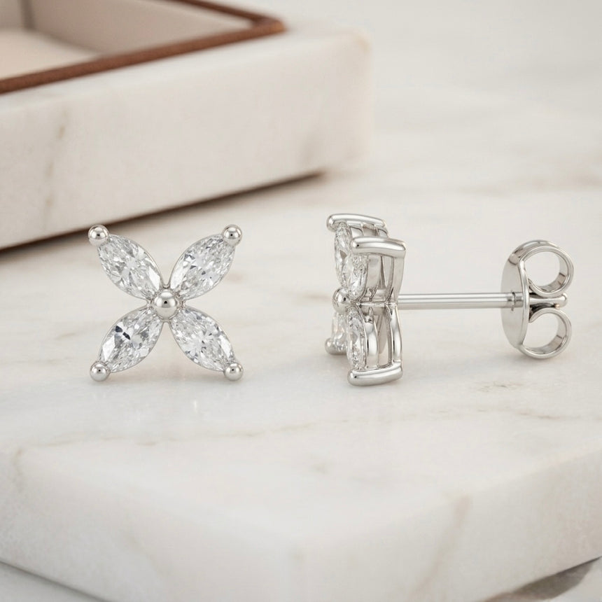 Marquise Diamond Cluster Earrings