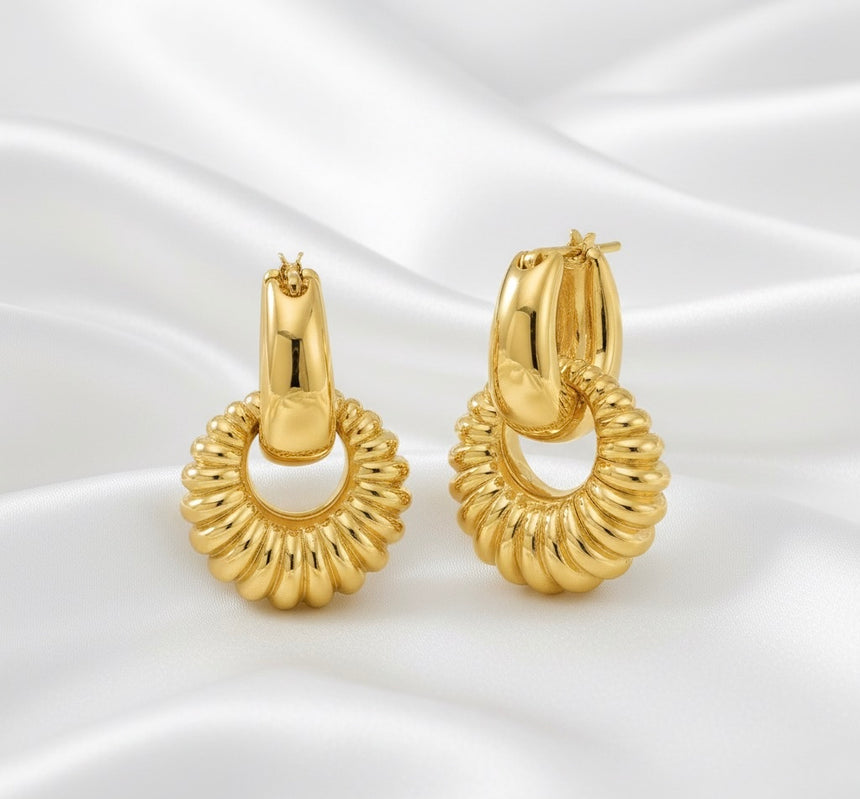 14K Yellow Gold Movable Double Hoops Earrings