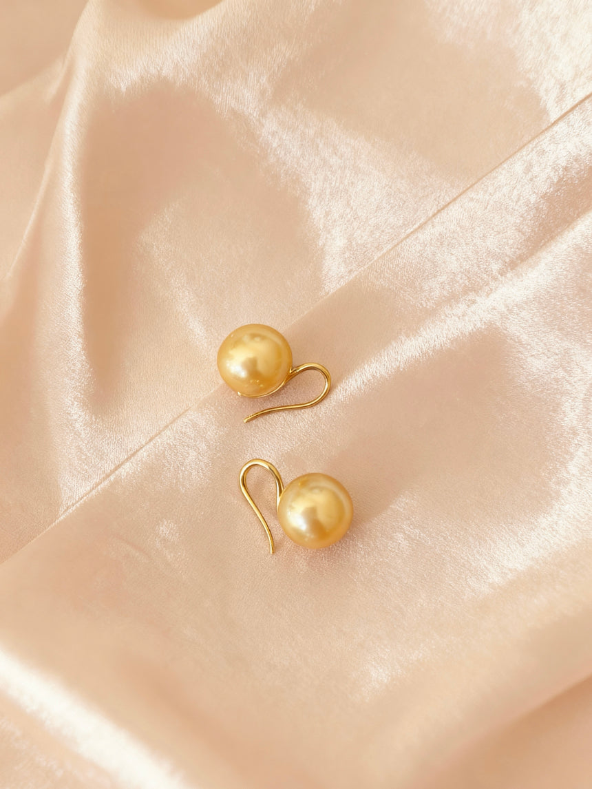 Golden South Sea Pearl Earrings in 14K Gold