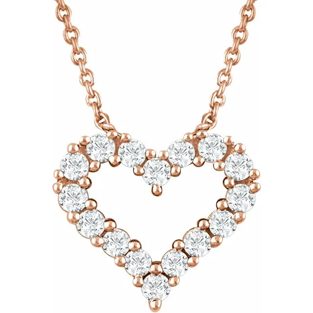 14K Rose Gold Natural Diamond Heart Necklace