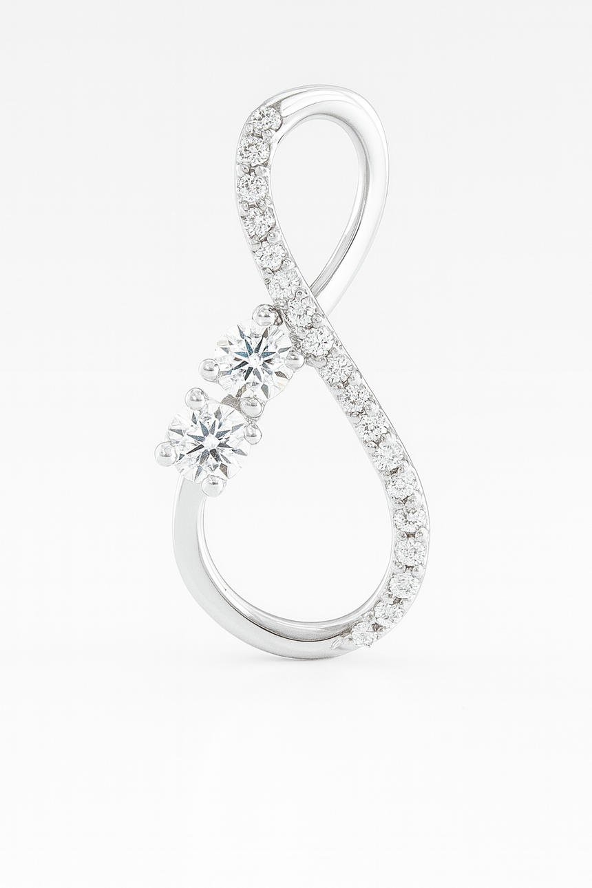 14K White Gold Natural Diamond Infinity Pendant