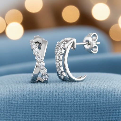 Natural Diamond Crescent Stud Earrings in 14K White Gold | 0.25 CTW