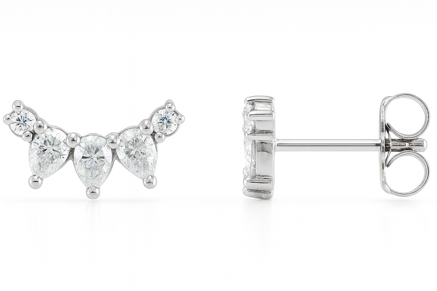 14K White Gold Diamond Curved Bar Earrings