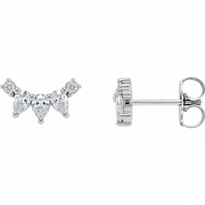 14K White Gold Diamond Curved Bar Earrings