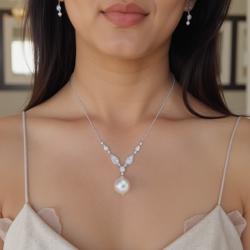 Cultured White Freshwater Pearl & Natural Diamond