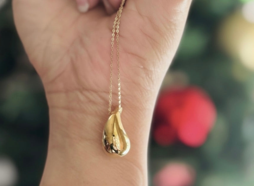 18K Yellow Gold Puffed Teardrop Necklace – Italian Made, 18-Inch Chain