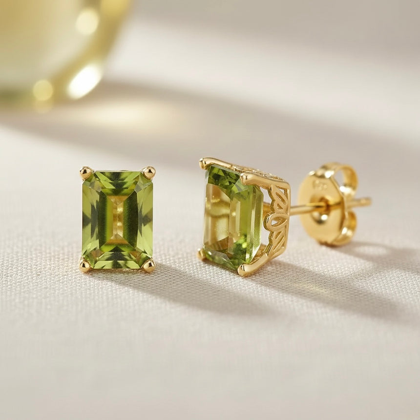14K Yellow Gold Natural Peridot Stud Earrings