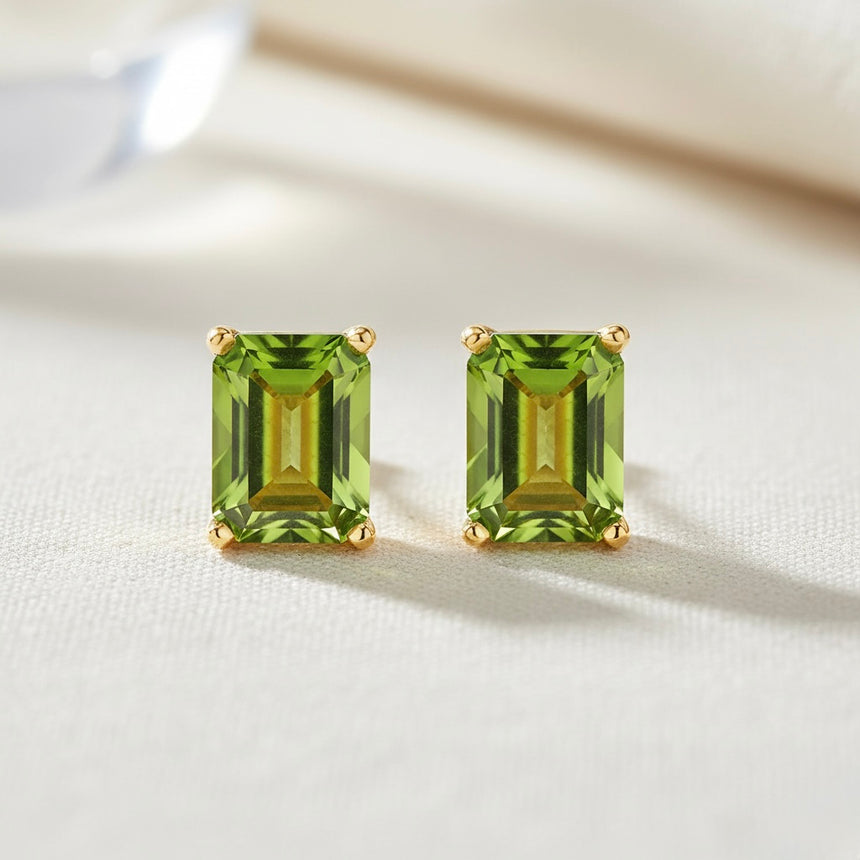 14K Yellow Gold Natural Peridot Stud Earrings