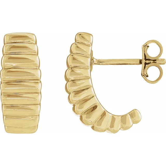 14K Yellow Gold Electroform Puffed 15mm J-Hoop Earrings